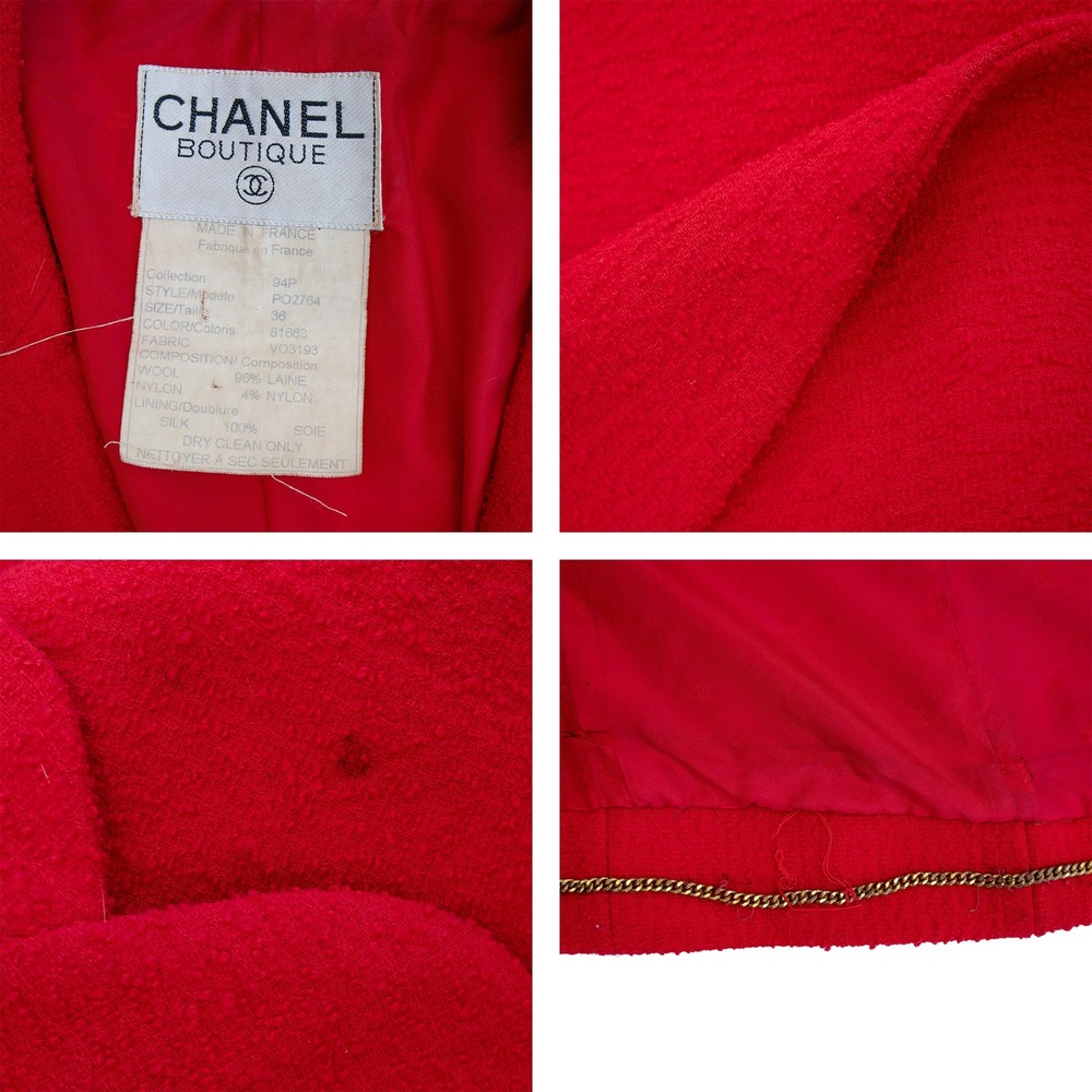 RARE Vintage CHANEL Runway Red Tweed Cropped Blazer  FR 36 US 4 - Picture 8 of 10
